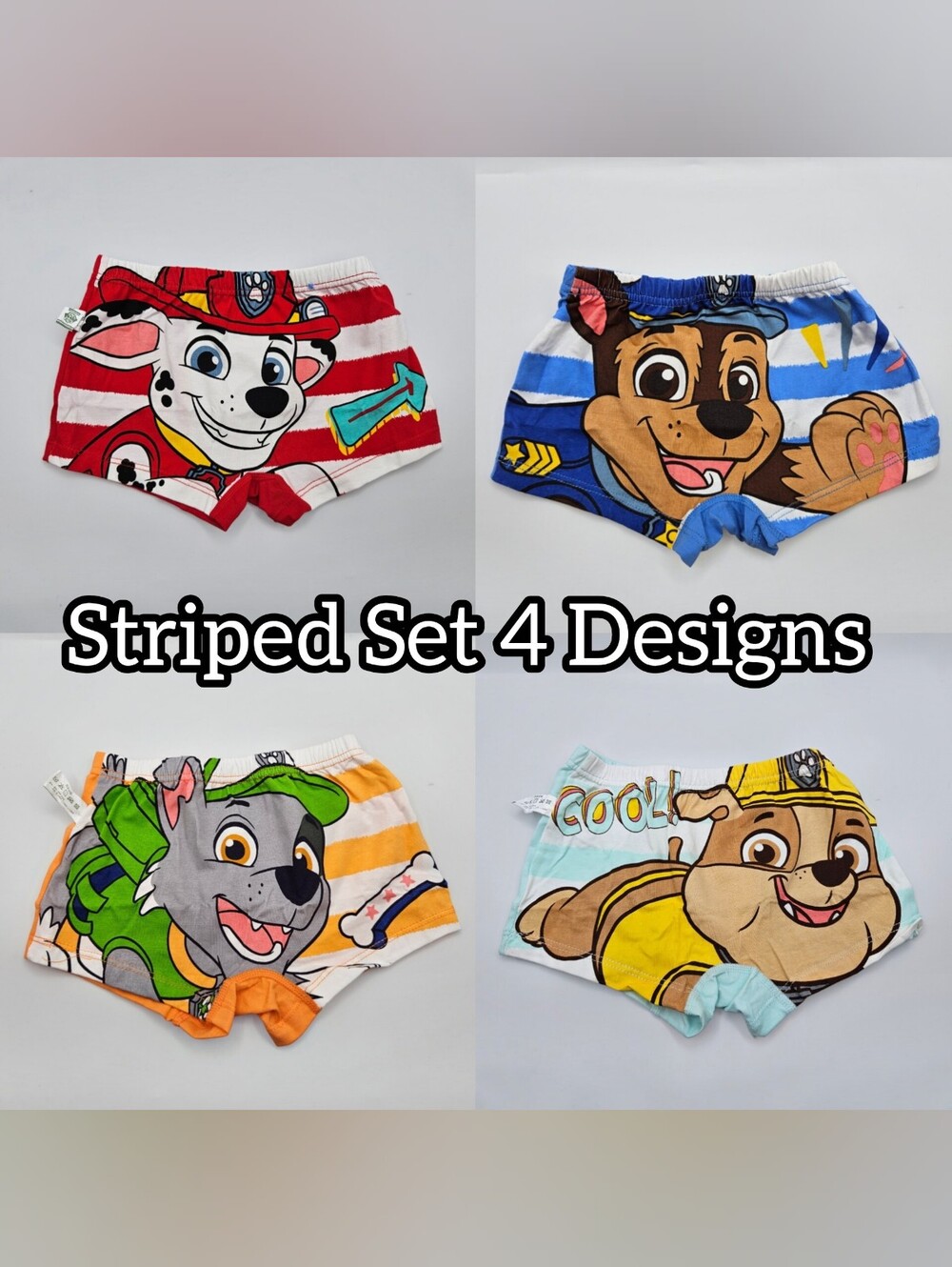 Kids Paw Patrol Striped Boxer Briefs 4 Pack Toddler Cotton Underwear 3T & 4T